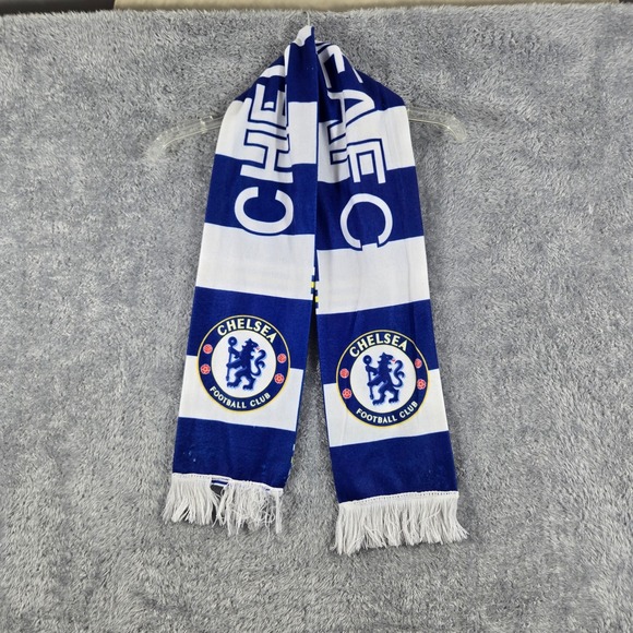 Chelsea FC Soccer Scarf Blue White Striped Fan Scarf Chelsea Football Club Crest - Picture 1 of 6